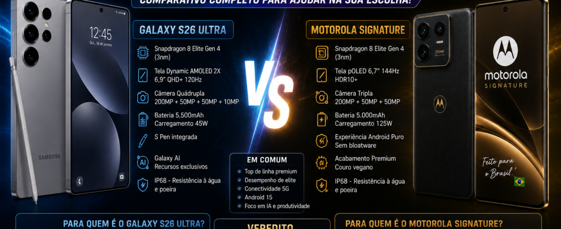 Galaxy S26 Ultra vs Motorola Signature: Qual Flagship Comprar em 2026?